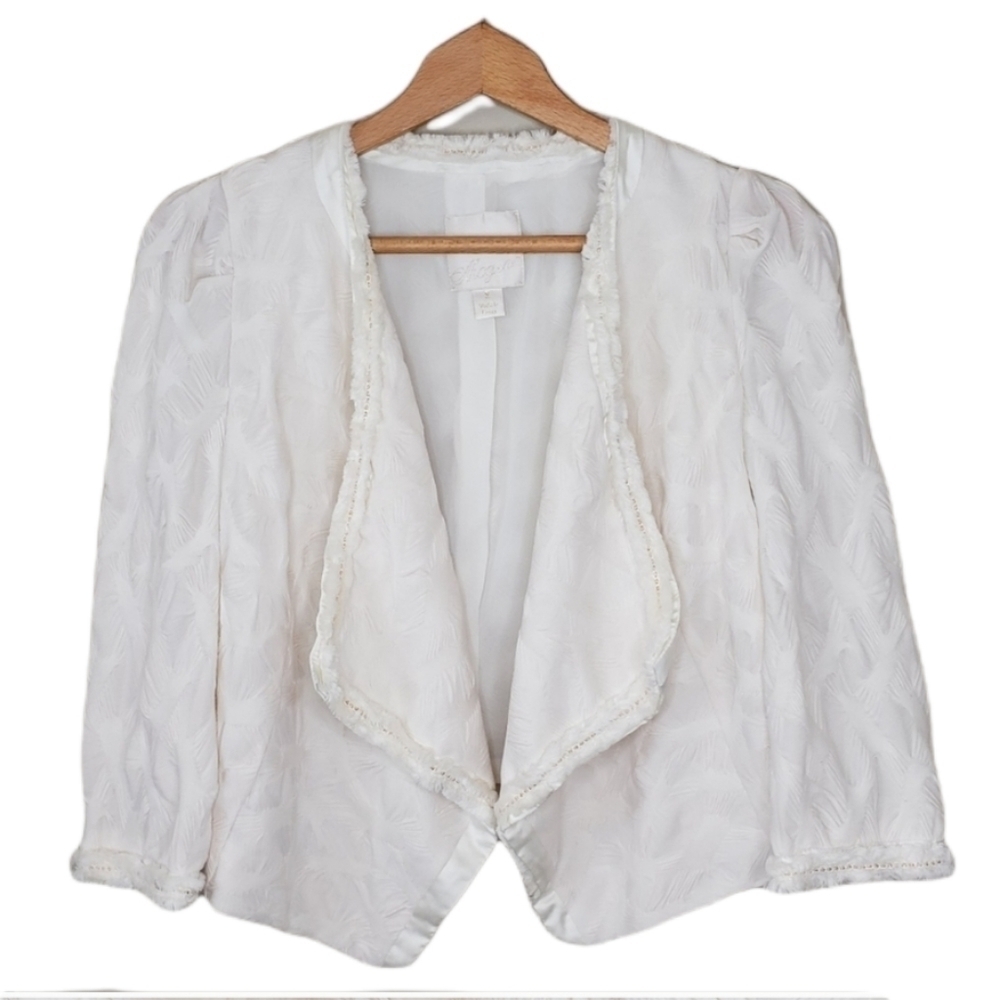 McGinn | Cream Open Front Textured Jacket Size Small